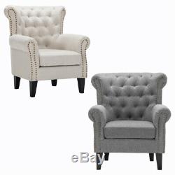 Wing Back Fireside Armchair Cottonlinen Fabric Occasional Chair Sofa Single Seat