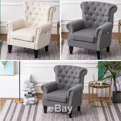 Wing Back Fireside Armchair Cottonlinen Fabric Occasional Chair Sofa Single Seat