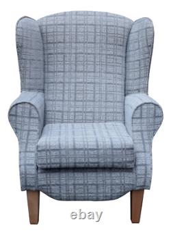 Wing Back Fireside Chair Grey Maida Vale Plaid Fabric Easy Armchair Queen Anne