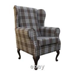 Wing Back Fireside Chair Kintyre Chestnut Tartan Fabric Armchair