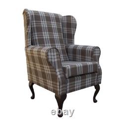 Wing Back Fireside Chair Kintyre Chestnut Tartan Fabric Armchair Queen Anne UK