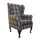 Wing Back Fireside Chair Kintyre Chestnut Tartan Fabric Armchair Queen Anne Uk