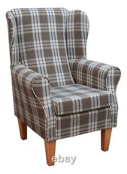Wing Back Fireside Chair Kintyre Chestnut Tartan Fabric Armchair Tapered Legs