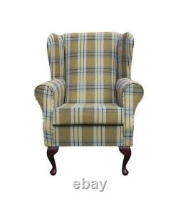 Wing Back Fireside Chair Kintyre Pampas Tartan Fabric Armchair