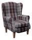 Wing Back Fireside Chair Mulberry Tartan Fabric Easy Armchair Queen Anne