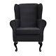 Wing Back Fireside Chair Pimlico Black Fabric Seat Easy Armchair Queen Anne