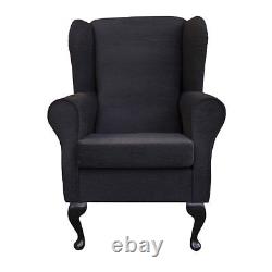 Wing Back Fireside Chair Pimlico Black Fabric Seat Easy Armchair Queen Anne
