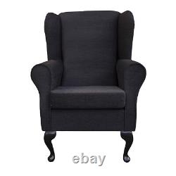Wing Back Fireside Chair Pimlico Black Fabric Seat Easy Armchair Queen Anne