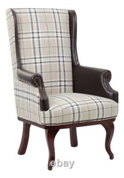 Wing Back Fireside Check Fabric Armchair Sofa Lounge Cinemo Chair