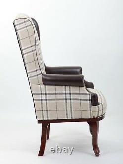 Wing Back Fireside Check Fabric Armchair Sofa Lounge Cinemo Chair