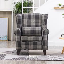 Wing Back Fireside Check Fabric Recliner Armchair SingleSofa Lounge Cinemo Chair
