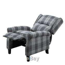 Wing Back Fireside Check Fabric Recliner Armchair Sofa Lounge Cinema Chair Grey
