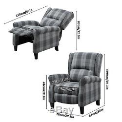Wing Back Fireside Check Fabric Recliner Armchair Sofa Lounge Cinema Chair Grey