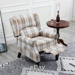 Wing Back Fireside Check Fabric Recliner Armchair Sofa Lounge Cinemo Chair