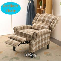 Wing Back Fireside Check Fabric Recliner Armchair Sofa Lounge Plaid Chair