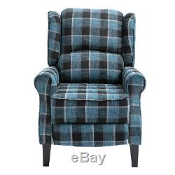Wing Back Fireside Check Fabric Recliner Armchair Sofa Lounge Seat Arm Chair UK