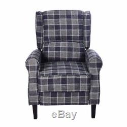 Wing Back Fireside Check Fabric Recliner Armchair Vintage Sofa Lounge Seat Chair