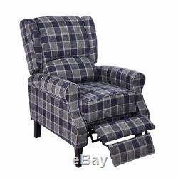 Wing Back Fireside Check Fabric Recliner Armchair Vintage Sofa Lounge Seat Chair