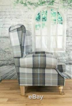 Wing Back Fireside Cottage Armchair Oxford Blue Tartan (optional) Footstool