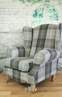 Wing Back Fireside Cottage Armchair Oxford Blue Tartan (optional) Footstool