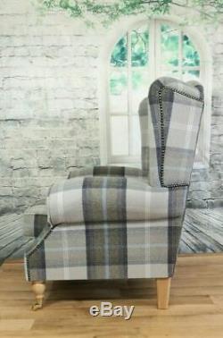 Wing Back Fireside Cottage Armchair Oxford Blue Tartan (optional) Footstool