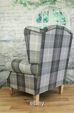 Wing Back Fireside Cottage Armchair Oxford Blue Tartan (optional) Footstool