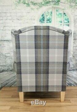 Wing Back Fireside Cottage Armchair Oxford Blue Tartan (optional) Footstool