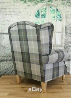 Wing Back Fireside Cottage Armchair Oxford Blue Tartan (optional) Footstool