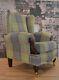 Wing Back Fireside Cottage Queen Anne Chair Pistachio Green Footstool + Cushion