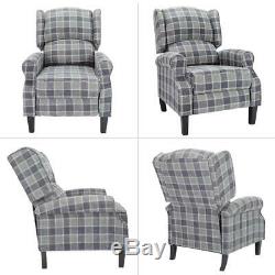 Wing Back Fireside Fabric Recliner Armchair Indoor Sofa Lounge Plaid Chair Seat