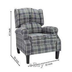 Wing Back Fireside Fabric Recliner Armchair Indoor Sofa Lounge Plaid Chair Seat