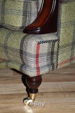 Wing Back Fireside Queen Anne Chair Balmoral Hunter Green Tartan VIP Range