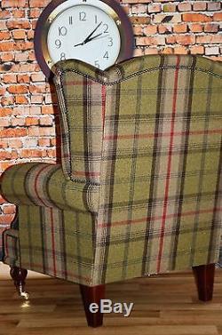 Wing Back Fireside Queen Anne Chair Balmoral Hunter Green Tartan VIP Range