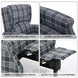 Wing Back Fireside Tartan Fabric Recliner Armchair Sofa Lounge Cinema Chair Uk