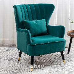 Wing Back Fireside Velvet Armchair Oyster High Back Chair Bedroom Lounge Sofa