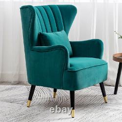 Wing Back Fireside Velvet Armchair Oyster High Back Chair Bedroom Lounge Sofa