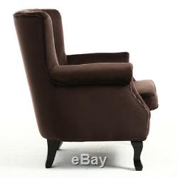 Wing Back Fireside Velvet Fabric Armchair Retro Rivets Sofa Lounge Tub Chair Uk