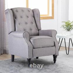Wing Back Grey Recliner Chair Fabric Padded Seat Fireside Armchair Lounge Home