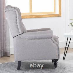 Wing Back Grey Recliner Chair Fabric Padded Seat Fireside Armchair Lounge Home