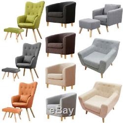 Wing Back Linen Armchair Sofa Accent Chair Home Fireside Bedroom Official Seat