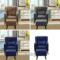 Wing Back Lounge Fabric Armchair Tub Fireside Bedroom Chair Sofa + Footstool