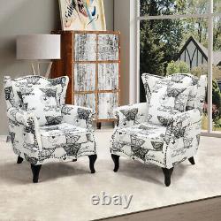 Wing Back Queen Anne Chair Fabric Armchair Living Room Fireside Sofa with Pillow