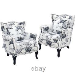 Wing Back Queen Anne Chair Fabric Armchair Living Room Fireside Sofa with Pillow