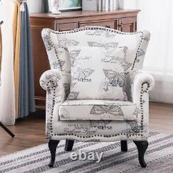 Wing Back Queen Anne Chair Fabric Armchair with Pillow Living Room Fireside Sofa
