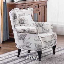 Wing Back Queen Anne Chair Fabric Armchair with Pillow Living Room Fireside Sofa