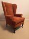 Wing Back Queen Anne Fireside Arm Chair Extra Tall High Back In Burnt Orange