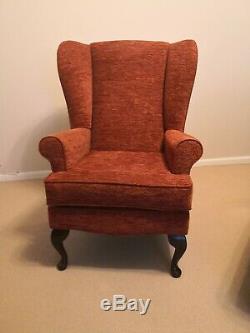 Wing Back Queen Anne Fireside Arm Chair Extra Tall High Back in Burnt Orange
