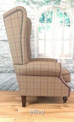 Wing Back Queen Anne Fireside Extra Tall Back Armchair Bamburgh Brown/Heather