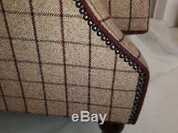 Wing Back Queen Anne Fireside Extra Tall Back Armchair Bamburgh Mulberry Check