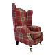 Wing Back Queen Anne Fireside Extra Tall High Back Chair Balmoral Red Tartan